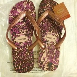 NEW Havaianas Women's Leopard Print Sandals - Purple and Brown